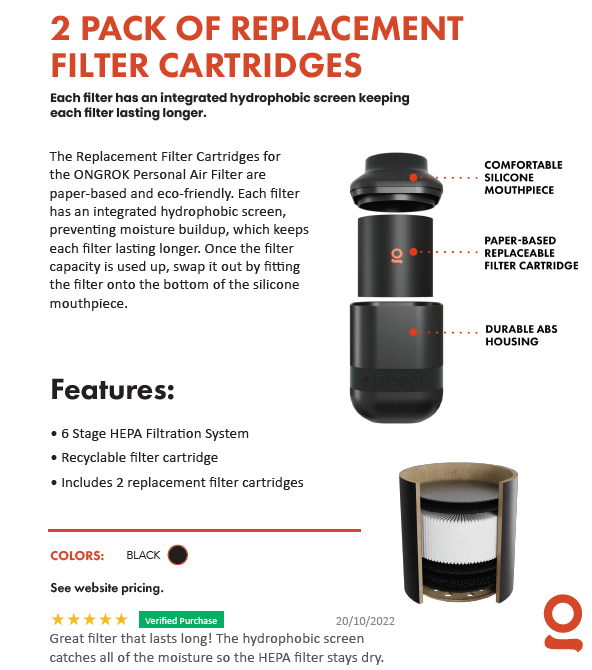 ONGROK Filter - Personal Air Filter Replacement Cartridges - 2 pack - MediVape New Zealand