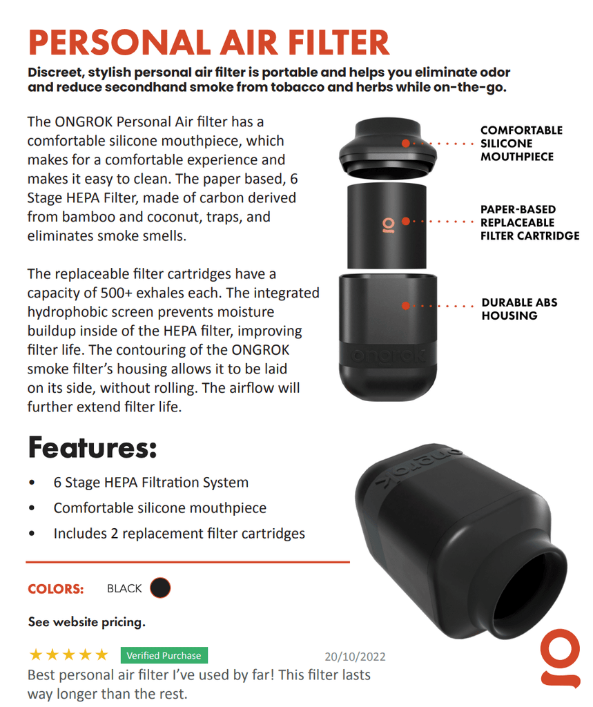 ONGROK Filter - Personal Air Filter with Replaceable Cartridges - MediVape New Zealand